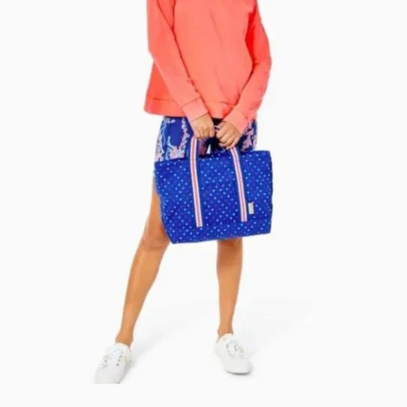 LILLY PULITZER Mini Mercato Tote in Borealis Blue Lilly Squared NWOT - Picture 2 of 5